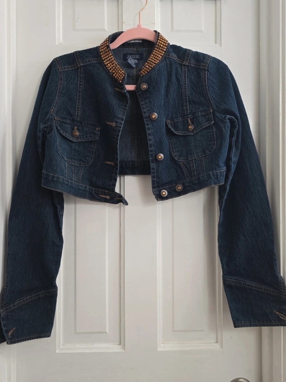 Vintage Y2K Jazzie Studded Cropped Denim Jacket Shrug Bolero